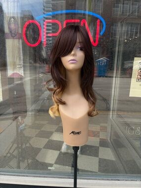 Ombre Brown to Blonde Layered Wig - Chestnut Brown with Blonde Tips